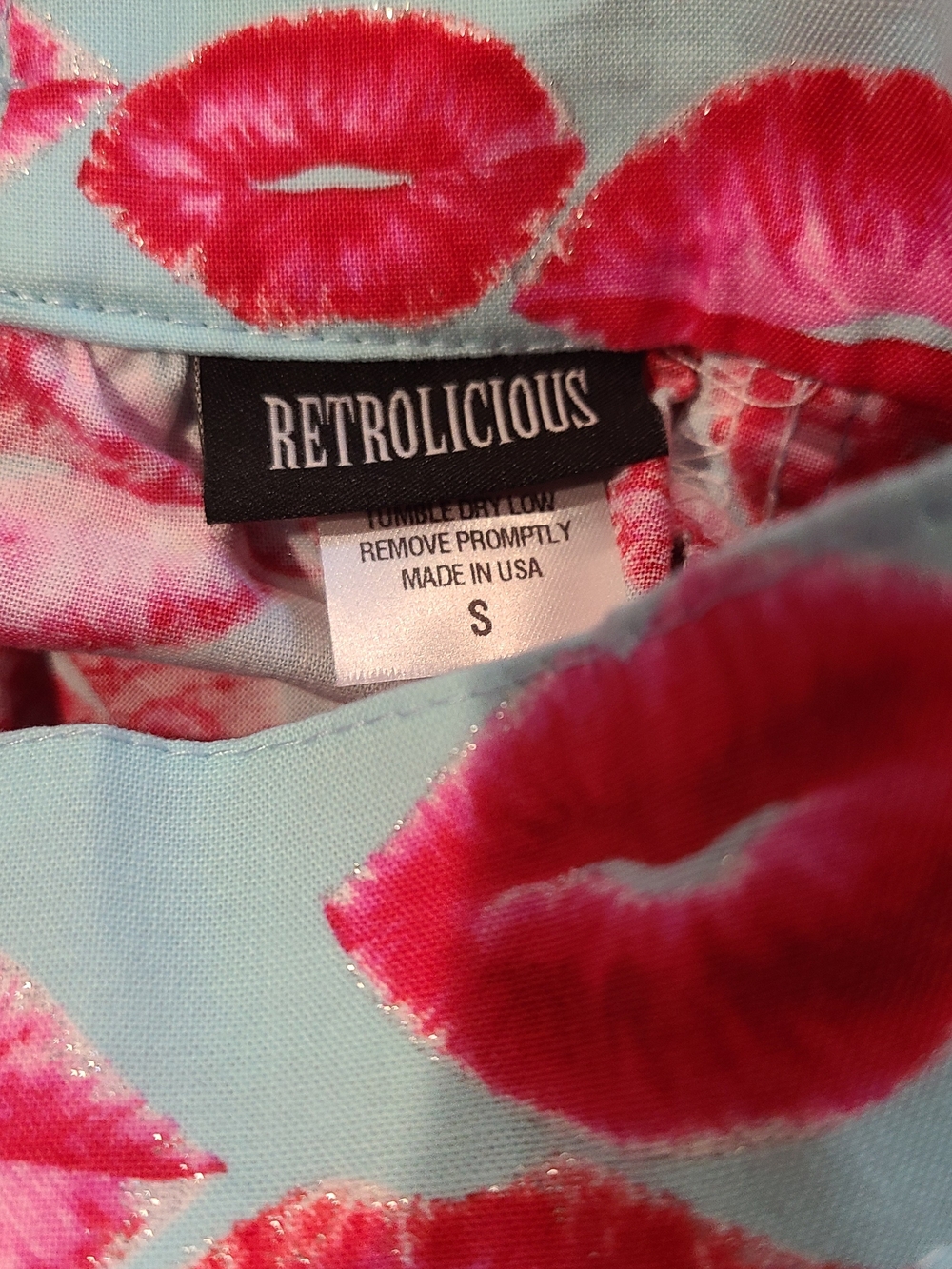 Retrolicious Pink & Red Lip Print Circle Skirt on Light Blue - Picture 5 of 5